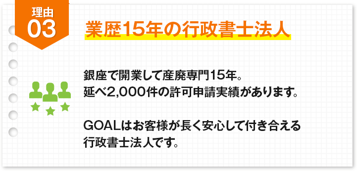 理由3：業歴15年の行政書士法人